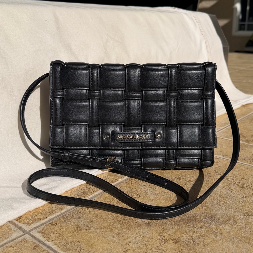 *SOLD* RARE Michael Kors Black & Gold Woven Quilted Leather Crossbody Bag